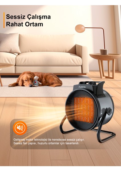 Auhma Fanlı Isıtıcı Elektrikli 3000W Fan 2.5 kg 27X17X28.5 cm Gri Renk Isıtıcı Havayı Kurutmaz