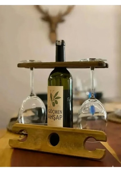 Şık Ahşap Şişelik ve Kadehlik Seti, Şık ve Doğal Tasarım ile Kullanım Keyfi Sağlar