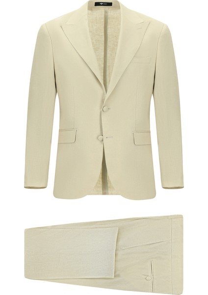 Regular Fit Sivri Yaka Keten Smokin & Damatlık