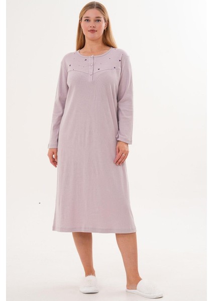 Mecit 6310 Lila %100 Pamuk Büyük Beden Kadın Gecelik