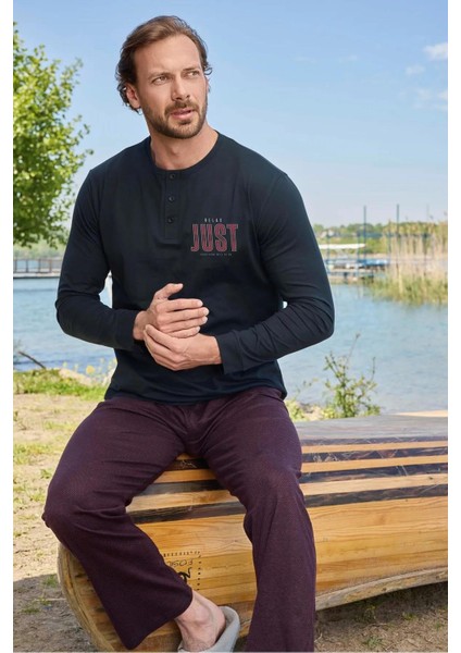 Erkek Modal Düğme Yaka Uzun Kollu Pijama Takımı 3467 - 1 Adet