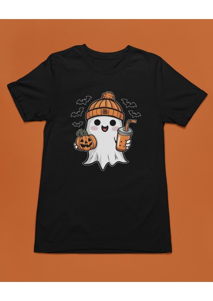 Sevimli Hayalet Baskılı Cadılar Bayramı Halloween Unisex Tişört T-Shirt