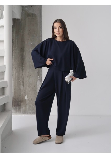 Kadın Lyra Modal Yarasa Kol Bluz- Pileli Şalvar Pantolon Takım, Alt-Üst Takım fırsatları