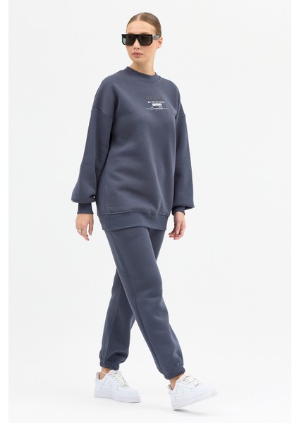 Kadın Relax Baskılı Bisiklet Yaka Içi Pamuklı Oversize Eşofman Takımı fiyatları