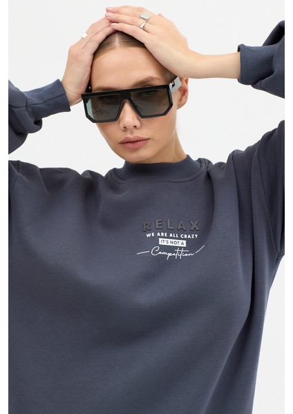 Kadın Relax Baskılı Bisiklet Yaka Içi Pamuklı Oversize Eşofman Takımı indirimleri