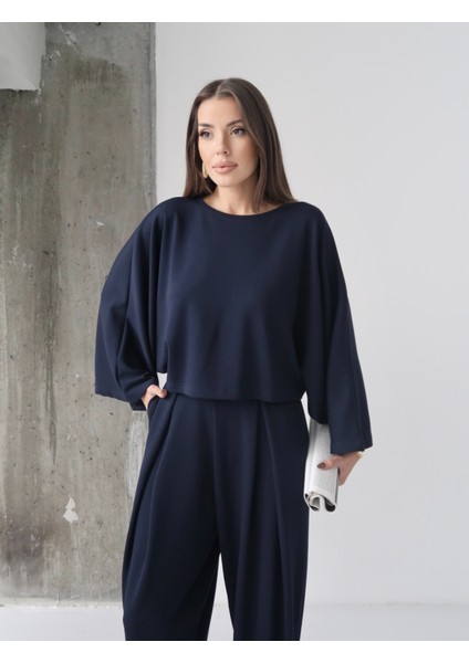 Kadın Lyra Modal Yarasa Kol Bluz- Pileli Şalvar Pantolon Takım, Alt-Üst Takım