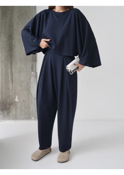 Kadın Lyra Modal Yarasa Kol Bluz- Pileli Şalvar Pantolon Takım, Alt-Üst Takım