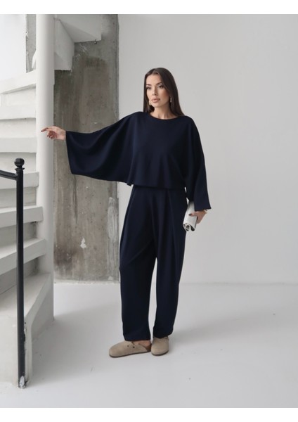 Kadın Lyra Modal Yarasa Kol Bluz- Pileli Şalvar Pantolon Takım, Alt-Üst Takım