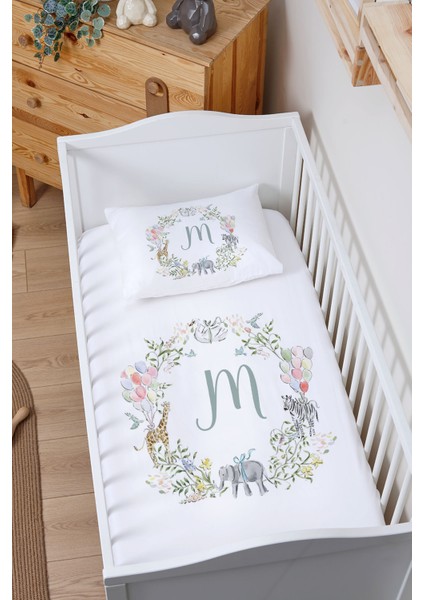 Organik Bebek Boy Lastikli Çarşaf Seti - Safari Serisi - M Harfi
