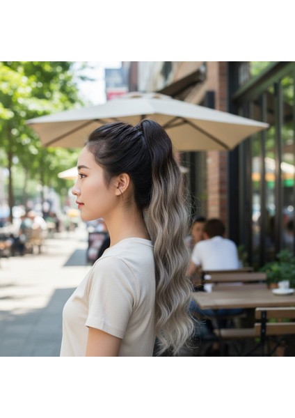 Lastik Tokalı At Kuyruğu Su Dalgalı / Küllü Kumral / Beyaz Platin Ombre