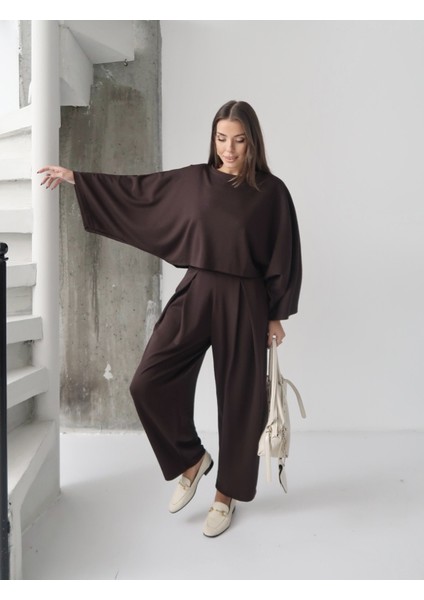 Kadın Lyra Modal Yarasa Kol Bluz- Pileli Şalvar Pantolon Takım, Alt-Üst Takım fırsatları