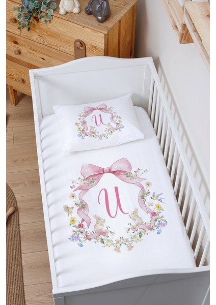 Organik Bebek Boy Lastikli Çarşaf Seti - Floral Serisi - U Harfi