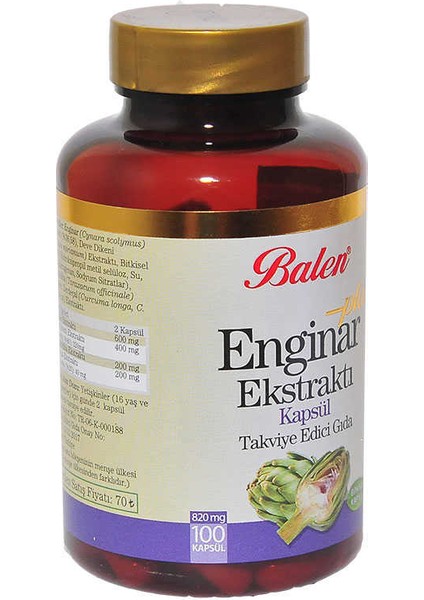 Enginar Ekstraktı Plus+ 100 Kapsül fiyatları