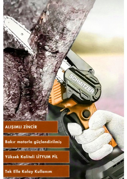 Schmıtzer Profesyonel 21V Pro Metal Dişli Çift Akülü Çelik Şansuzab Şarjlı Dal Ağaç Budama Makinesi Testeresi fiyatları