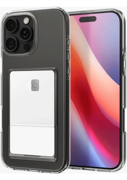 iPhone 16 Pro Kılıf Kart Şeffaf Silikon - Şeffaf