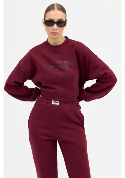 Kadın Whatever Baskılı Bisiklet Yaka Paçası Lastikli Oversize Eşofman Takımı indirimleri