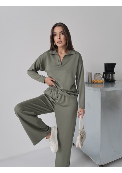 Kadın Lora Modal Polo Yaka Alt-Üst Takım