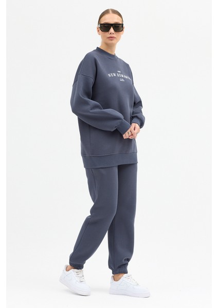 Kadın New Romence Baskılı Bisiklet Yaka Içi Pamuklı Oversize Eşofman Takımı fiyatları