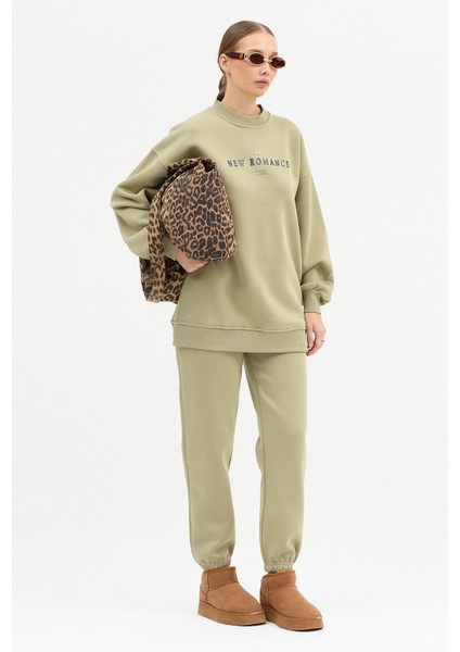 Kadın New Romence Baskılı Bisiklet Yaka Içi Pamuklı Oversize Eşofman Takımı fiyatları