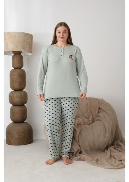 Kadın Pamuk'lu Düğme Yaka Raporlu Interlok Kışlık Battal Pijama Takımı 0109 - 1 Adet fiyatları