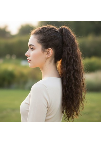 Lastik Tokalı At Kuyruğu Kabarık Afro Dalgalı / Kızıl Kahve