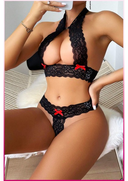 Siyah Dantel Şeritli Seksi Sütyen Külot Takım modelleri
