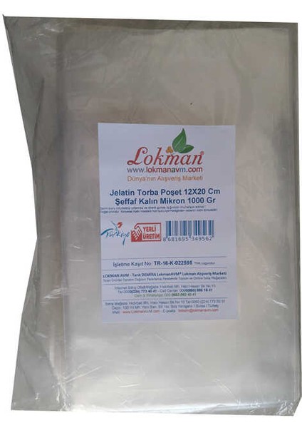 Jelatin Torba Poşet 12X20 cm Şeffaf Kalın Mikron 1000 gr 1 Paket