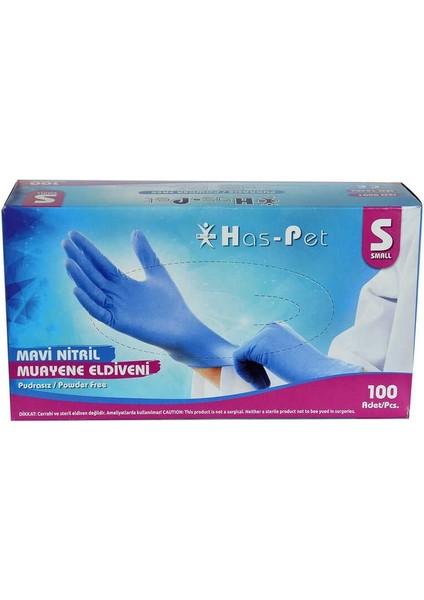 Pudrasız Mavi Nitril Eldiven Küçük Boy (S) 100 Lü Paket
