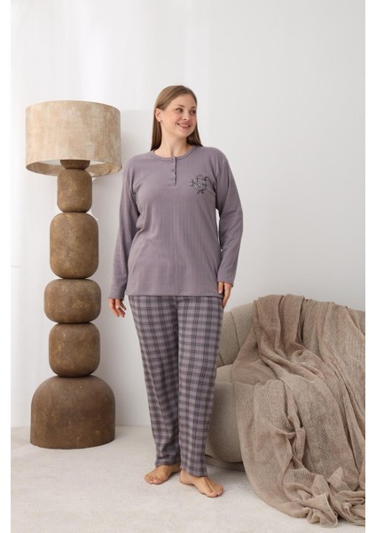 Kadın Pamuk'lu Düğme Yaka Raporlu Interlok Kışlık Battal Pijama Takımı 05161 - 1 Adet fiyatları