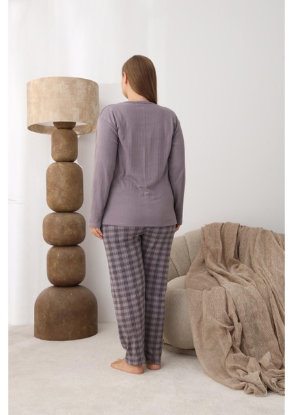 Kadın Pamuk'lu Düğme Yaka Raporlu Interlok Kışlık Battal Pijama Takımı 05161 - 1 Adet fırsatları