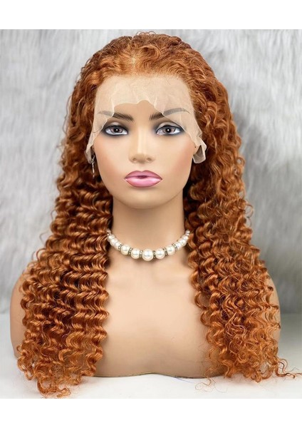 Gerçek Front Lace Tül Peruk / Afro Dalgalı / Bakır 70/75CM