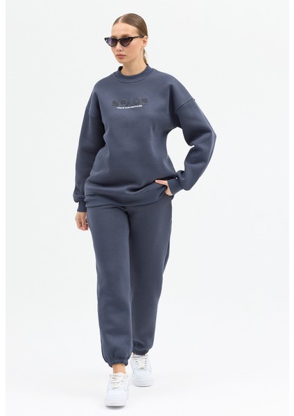 Kadın Space Baskılı Bisiklet Yaka Paçası Lastikli Oversize Eşofman Takımı fiyatları