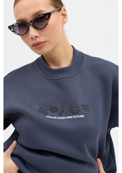 Kadın Space Baskılı Bisiklet Yaka Paçası Lastikli Oversize Eşofman Takımı indirimleri