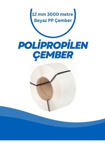 Yarı Otomatik Makine Çemberi ( 12 mm Beyaz Polipropilen ( PP ) Çember 3000 Metre )