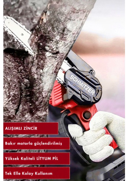 Schmıtzer Profesyonel 21V Pro Metal Dişli Çift Akülü Çelik Şansuzab Şarjlı Dal Ağaç Budama Makinesi Testeresi fiyatları