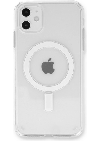 iPhone 11 Kılıf Pc Real Sert Mika Şeffaf Magsafe Kapak - Şeffaf