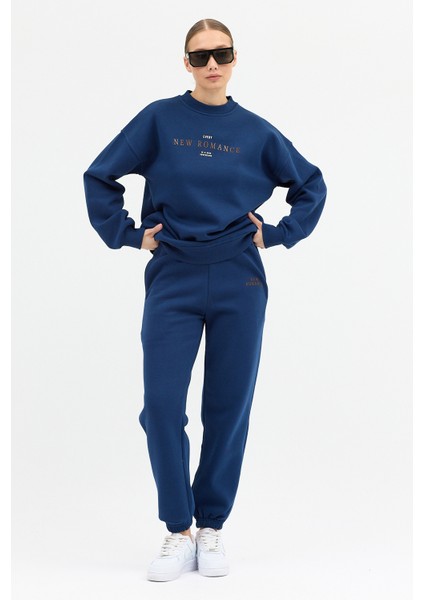 Kadın New Romence Baskılı Bisiklet Yaka Içi Pamuklı Oversize Eşofman Takımı fiyatları