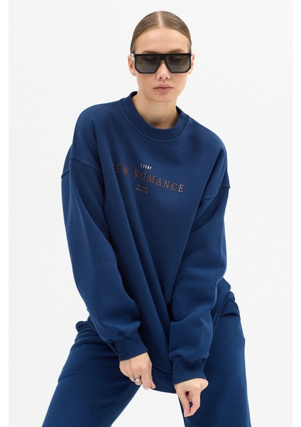 Kadın New Romence Baskılı Bisiklet Yaka Içi Pamuklı Oversize Eşofman Takımı indirimleri