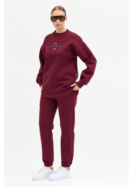 Kadın New Romence Baskılı Bisiklet Yaka Içi Pamuklı Oversize Eşofman Takımı fiyatları