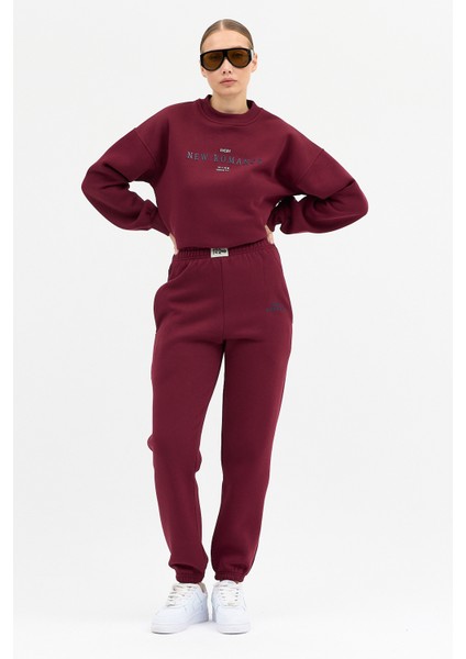 Kadın New Romence Baskılı Bisiklet Yaka Içi Pamuklı Oversize Eşofman Takımı modelleri