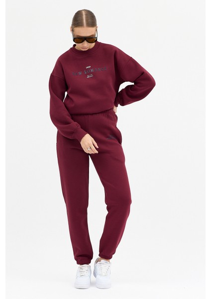 Kadın New Romence Baskılı Bisiklet Yaka Içi Pamuklı Oversize Eşofman Takımı fırsatları