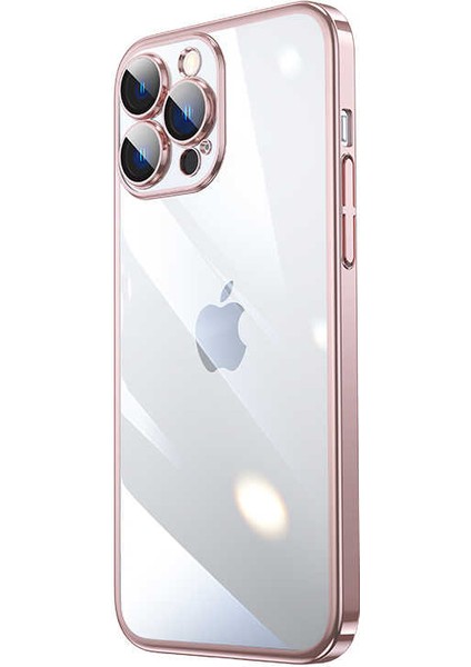 iPhone 14 Pro Max Uyumlu Sert Pc Renkli Çerçeveli Ecrz Riksos Kapak-Rose Gold