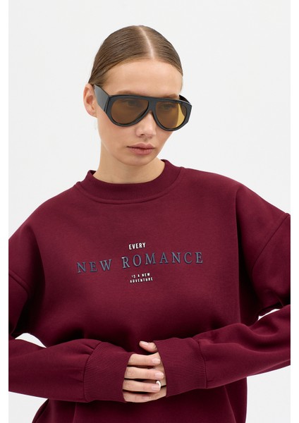 Kadın New Romence Baskılı Bisiklet Yaka Içi Pamuklı Oversize Eşofman Takımı indirimleri