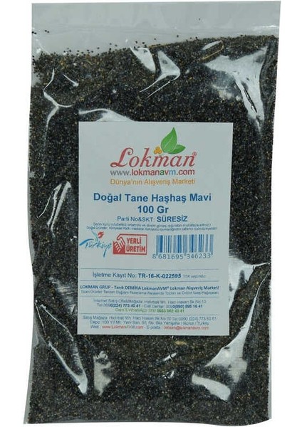 Haşhaş Tohumu Tane Doğal Mavi 100 gr Paket fiyatları