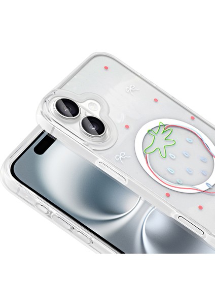 iPhone 16 Kılıf M-Safe Şarj Özellikli Şeffaf Zore Folk Sert Kapak - Papatya