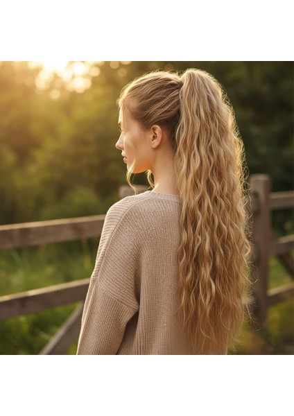 Tokalı Kabarık Dalgalı At Kuyruğu / Karamel Platin Röfleli