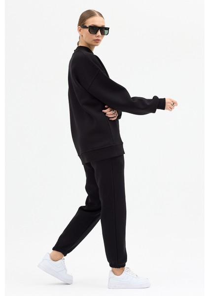 Kadın Whatever Baskılı Bisiklet Yaka Paçası Lastikli Oversize Eşofman Takımı fırsatları