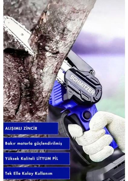Schmıtzer Profesyonel 21V Pro Metal Dişli Çift Akülü Çelik Şansuzab Şarjlı Dal Ağaç Budama Makinesi Testeresi fiyatları