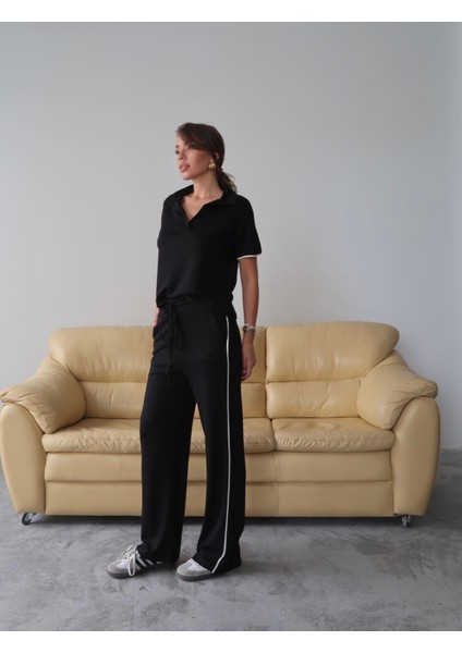 Kadın Maribel Pamuklu Modal Kumaş Polo Yaka Bluz-Pantolon Ikili Alt-Üst Takım, 4 Mevsim Günlük Takım modelleri