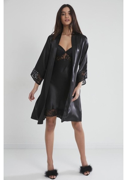 Siyah 2li Balensiz Kaplı Gecelik Sabahlık 4075 modelleri